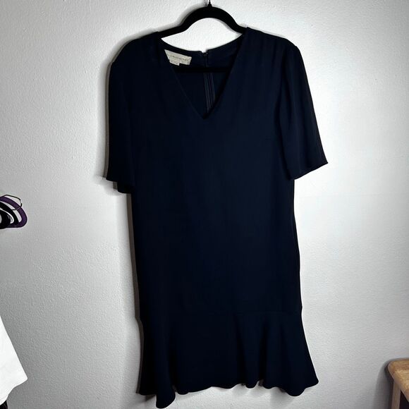 STELLA MCCARTNEY Ruffle-Hem Short-Sleeve Mini Dress Navy Blue Size Eu 38 US 8 - Picture 1 of 10